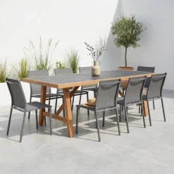 Acacia wood and aluminium garden table + 8 chairs