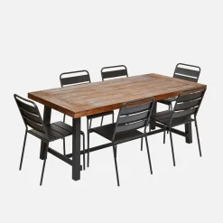 Acacia wood and steel table, indoor/outdoor