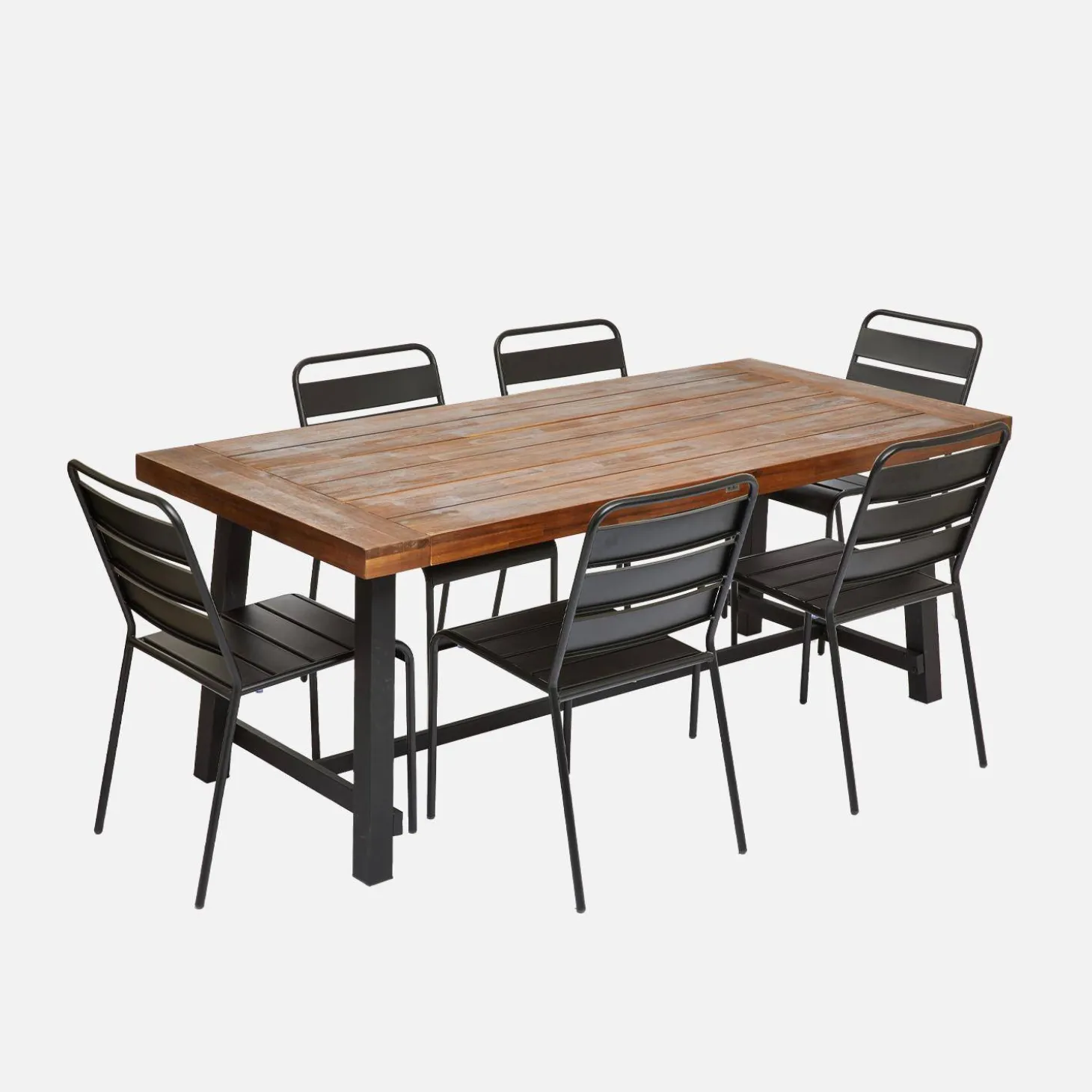 Acacia wood and steel table, indoor/outdoor