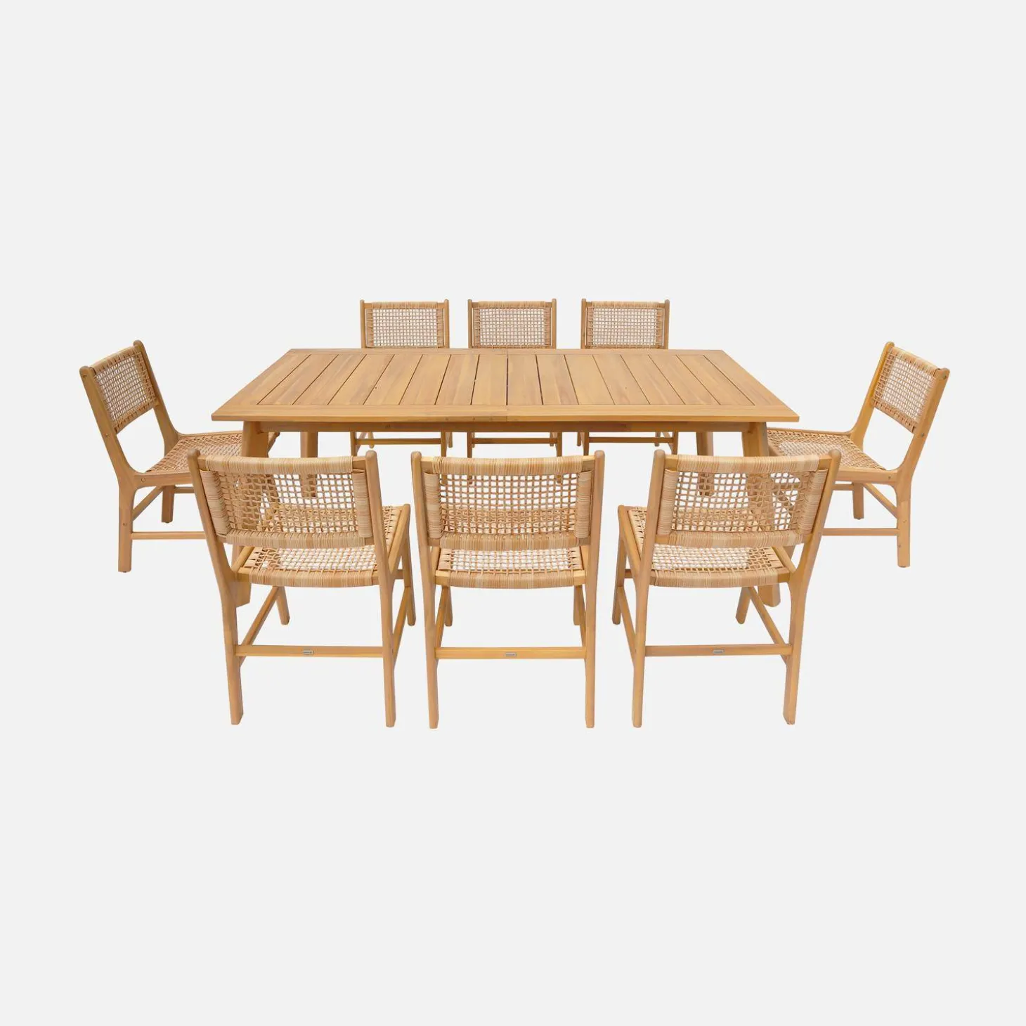 Acacia wood extensible garden table + 8 seats