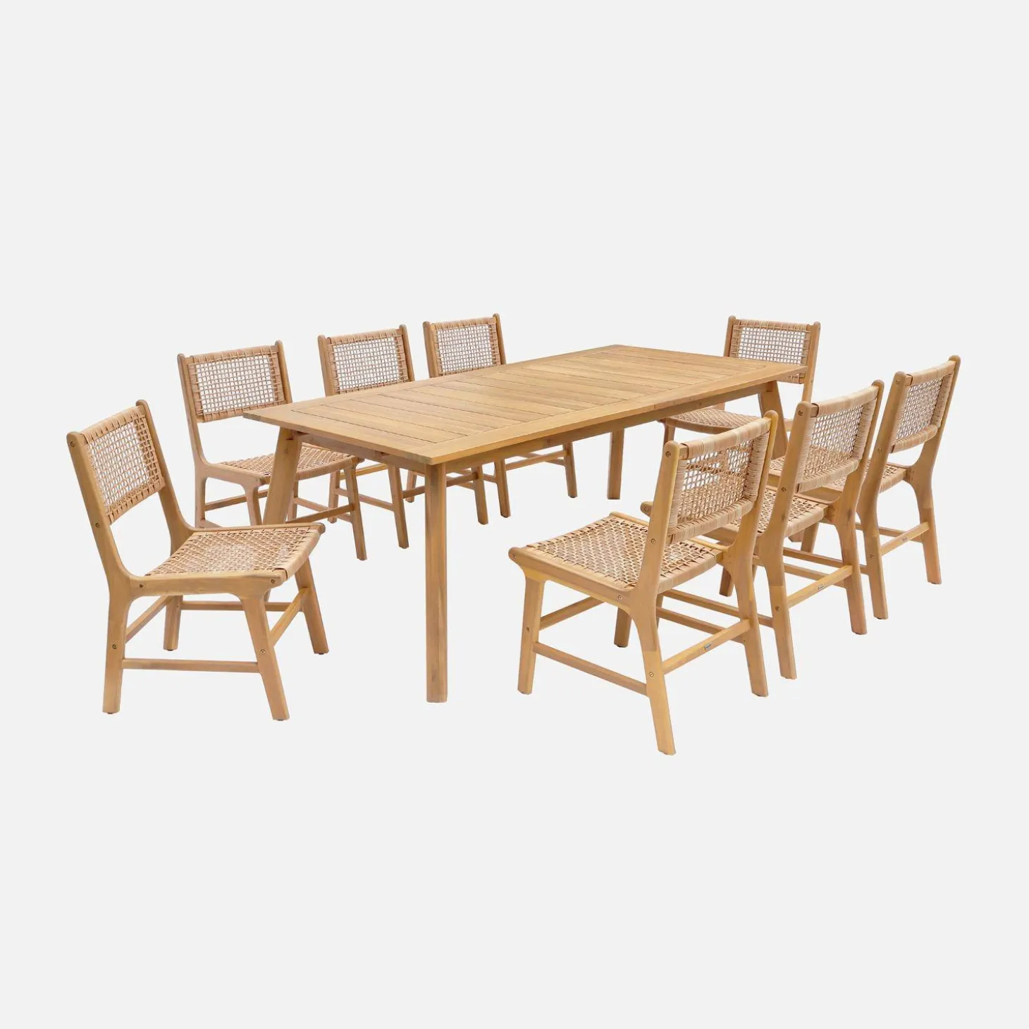 Acacia wood extensible garden table + 8 seats