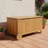Acacia wood garden chest with wheels 119L