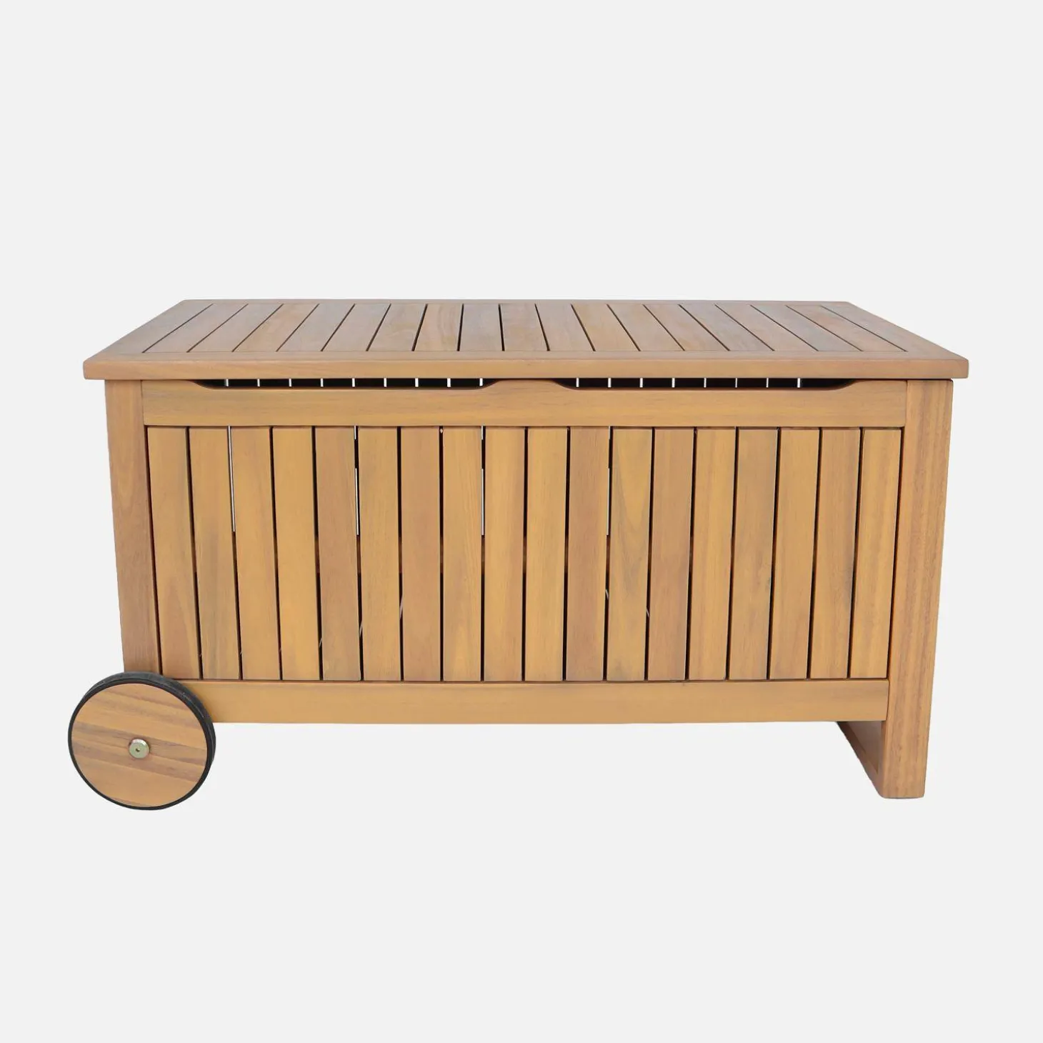 Acacia wood garden chest with wheels 119L