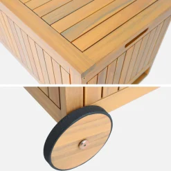 Acacia wood garden chest with wheels 119L