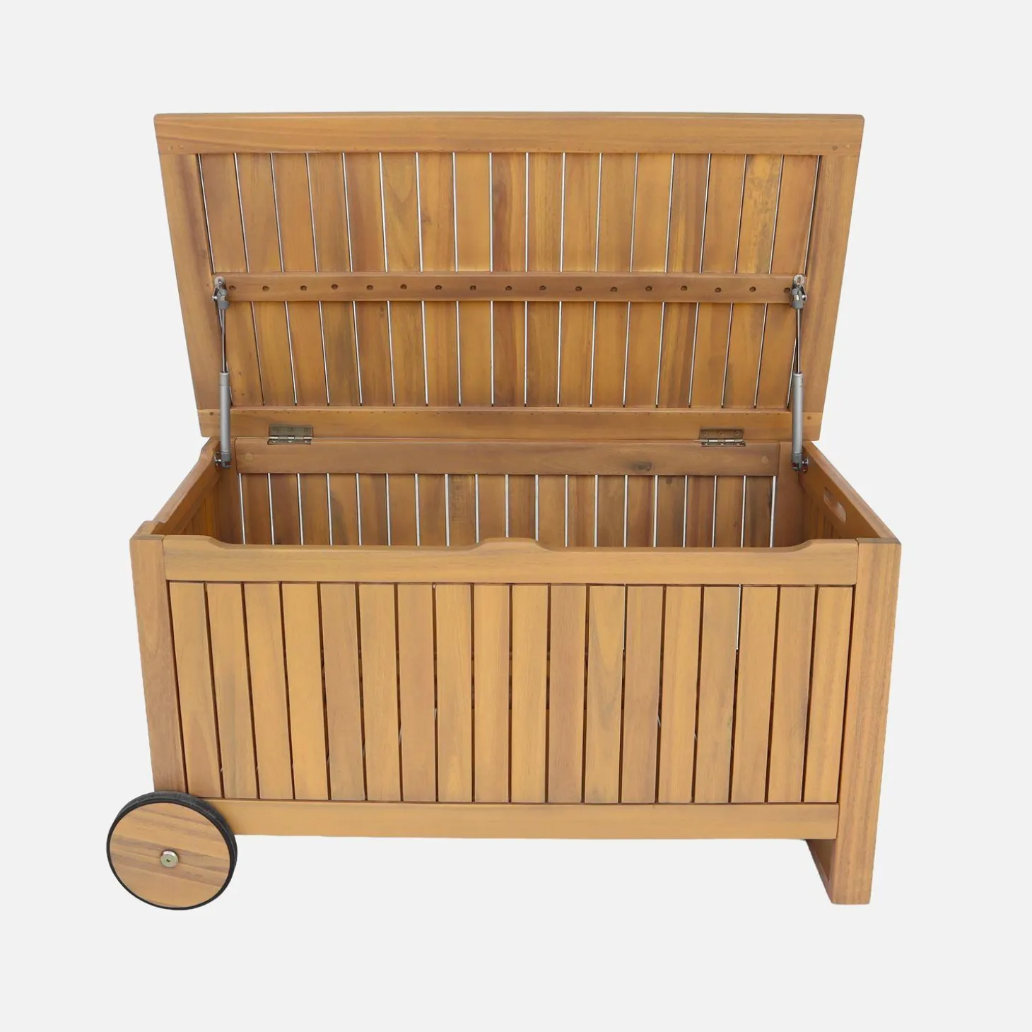 Acacia wood garden chest with wheels 119L