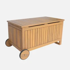 Acacia wood garden chest with wheels 119L