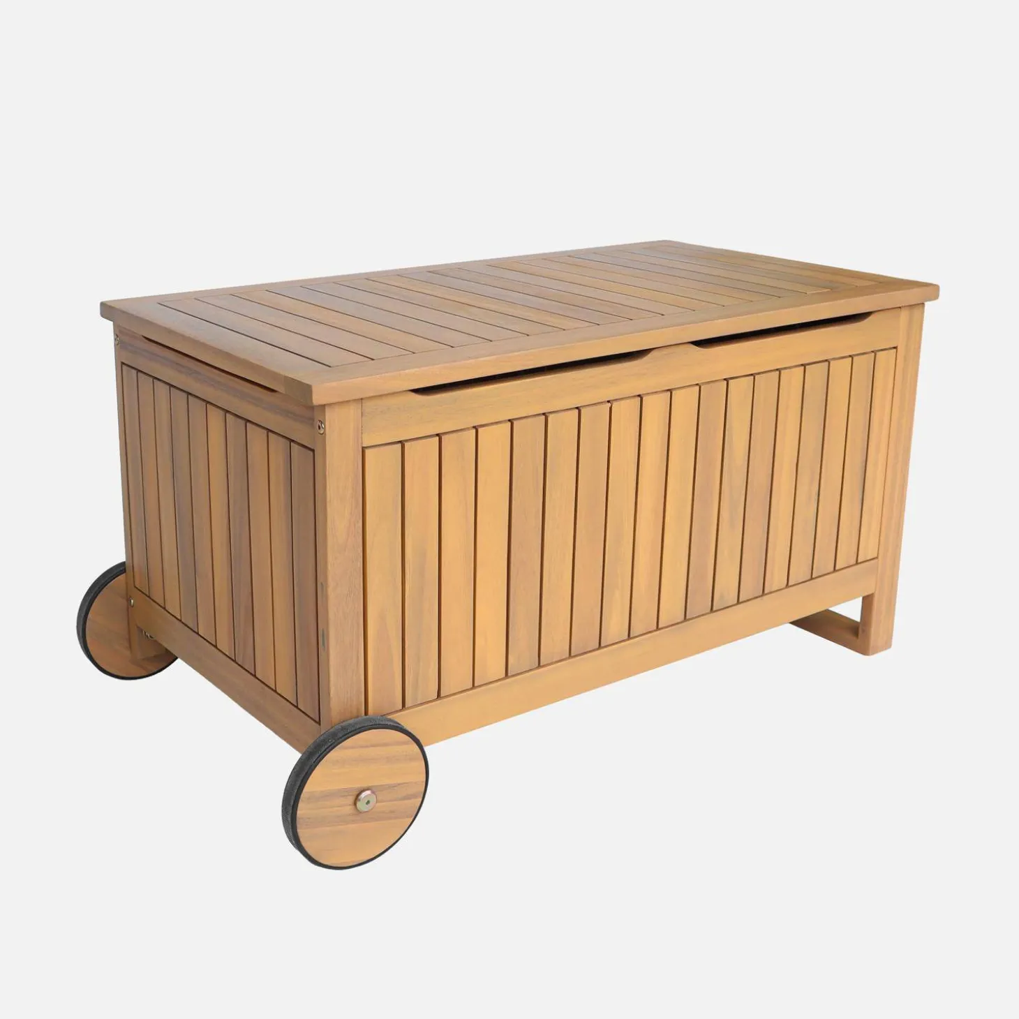Acacia wood garden chest with wheels 119L
