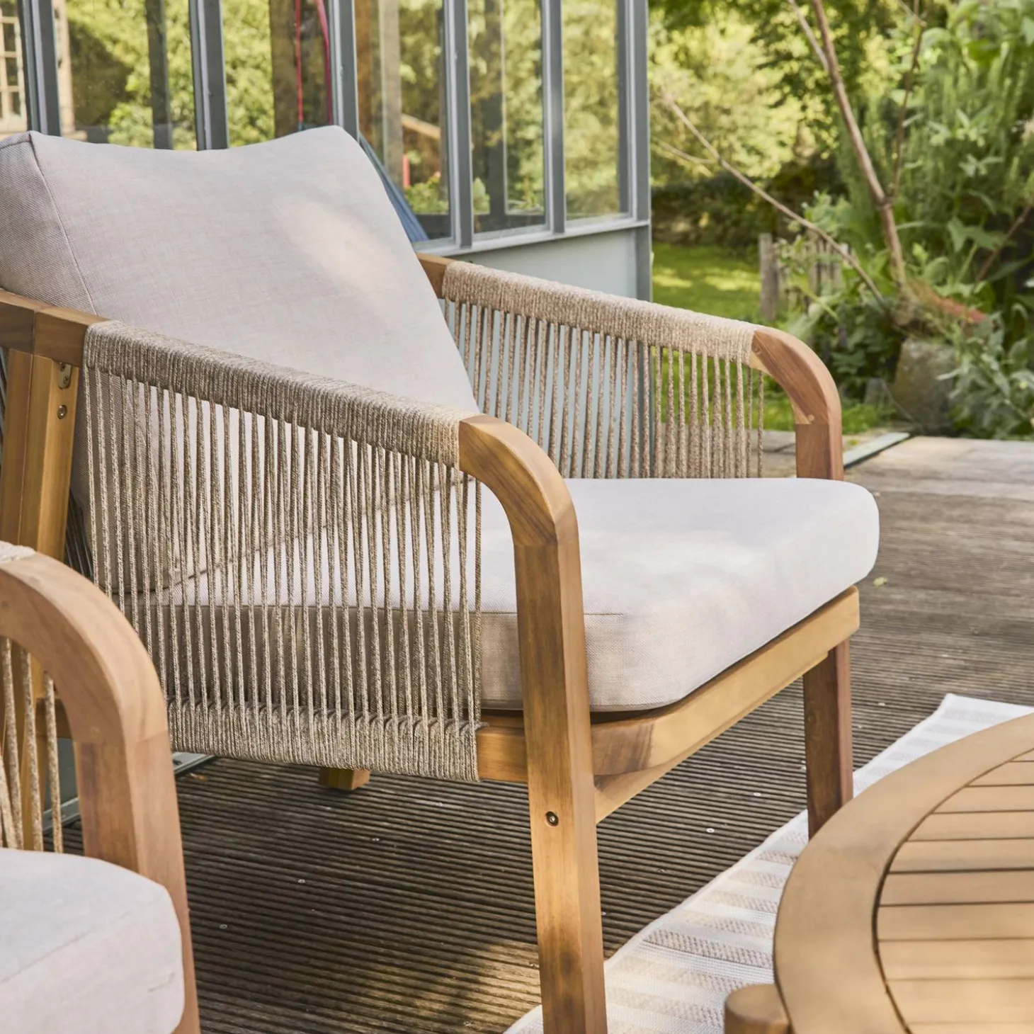 Acacia wood garden lounge set with ropes 7-seater