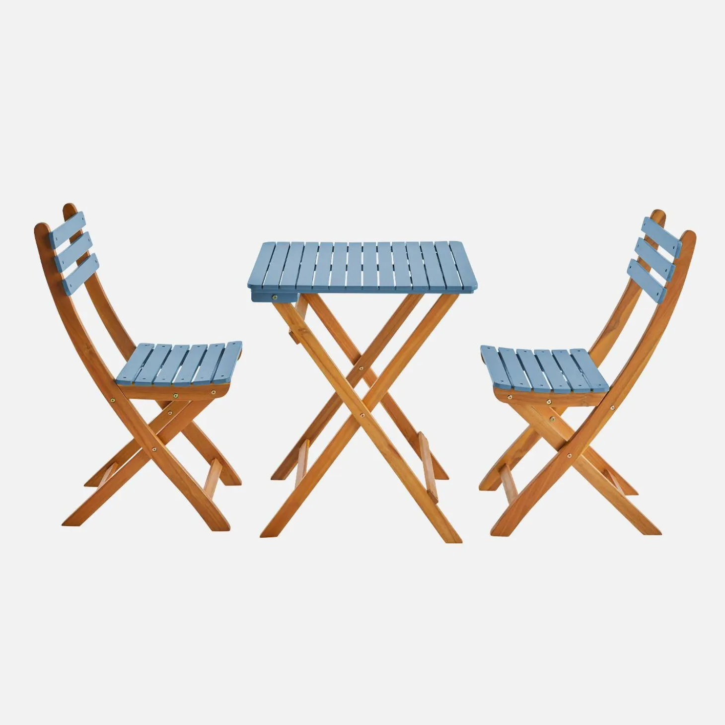 Acacia wood garden table, 2 folding chairs