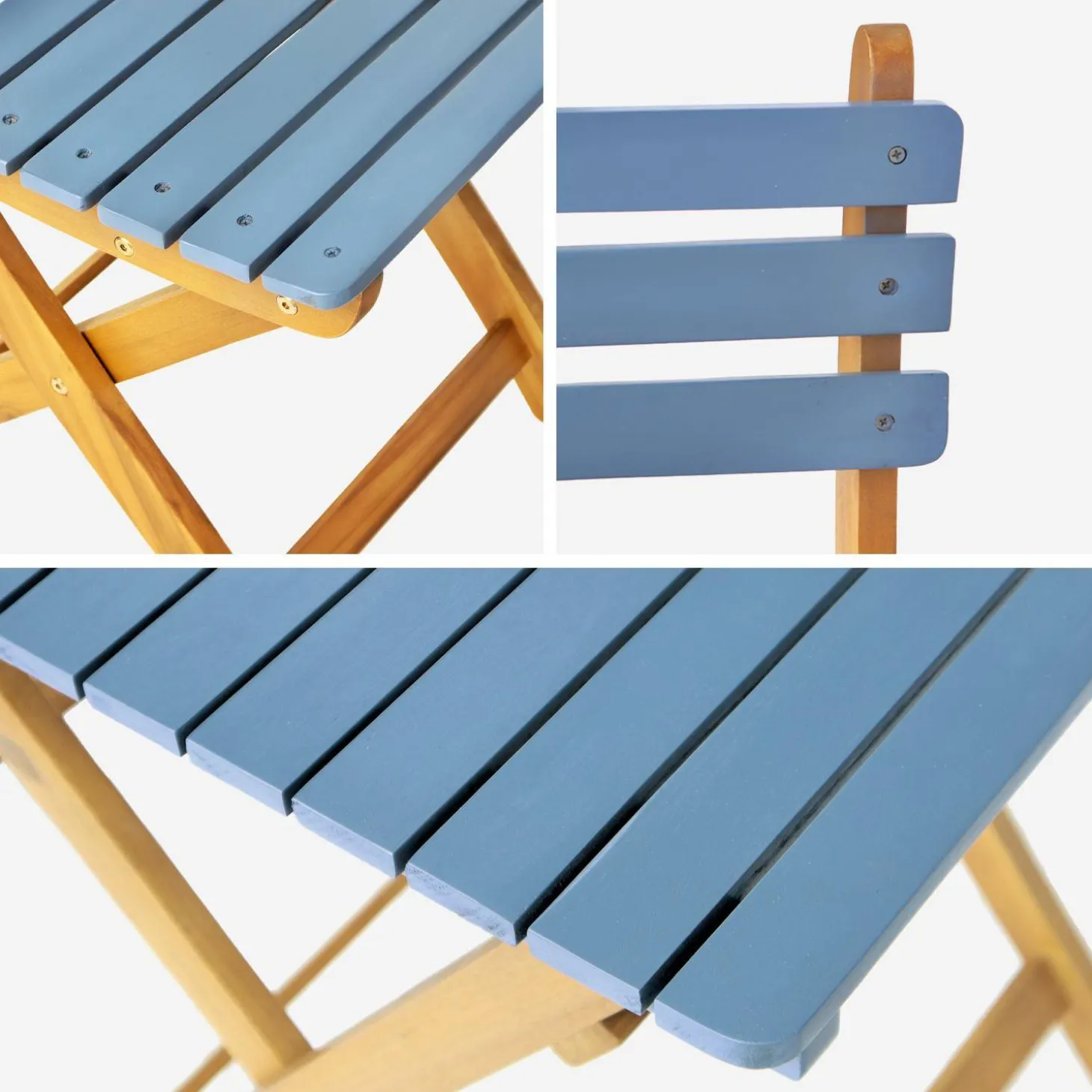 Acacia wood garden table, 2 folding chairs
