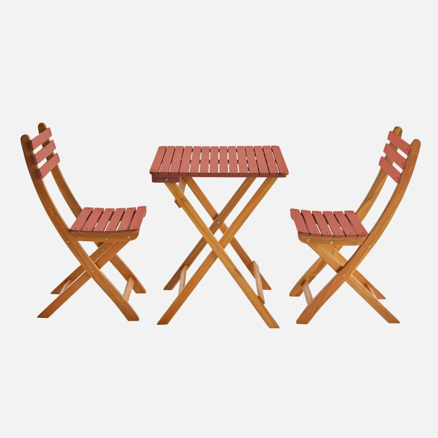 Acacia wood garden table, 2 folding chairs