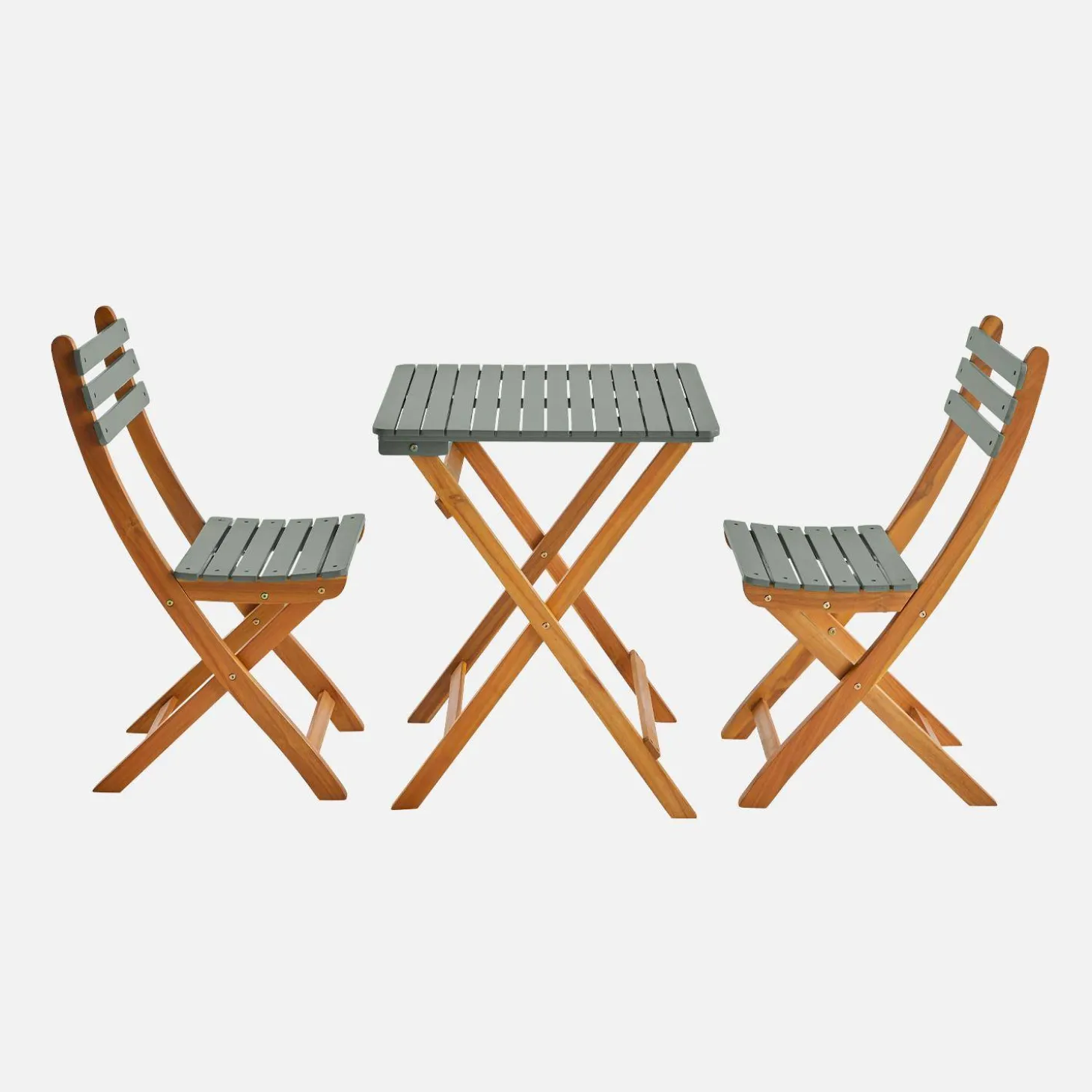 Acacia wood garden table, 2 folding chairs