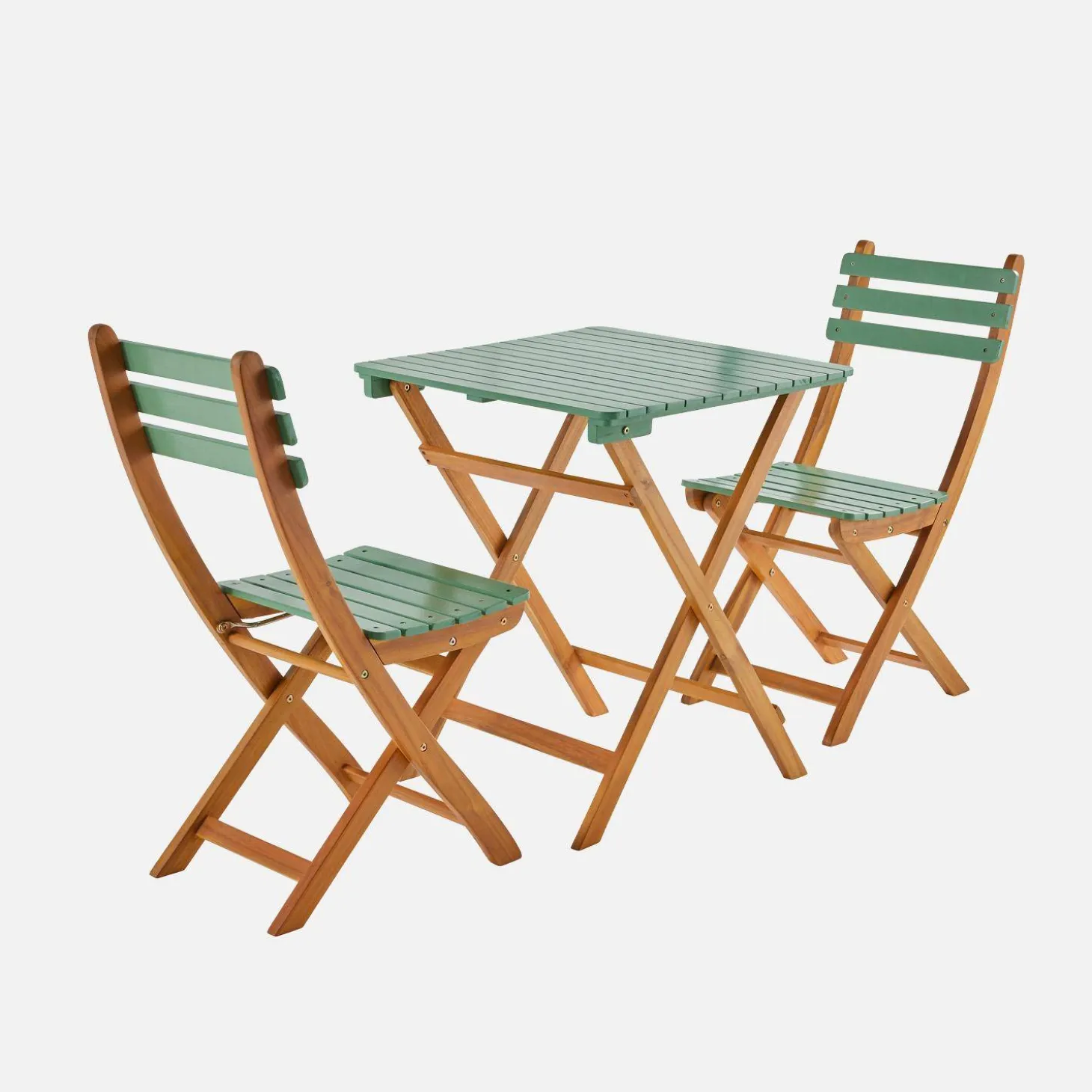 Acacia wood garden table, 2 folding chairs