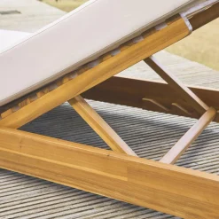 Acacia wood multi-position sun lounger with cushion