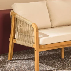 Acacia Wood 3-Seater Outdoor Sofa with Ropes and Fabric cushions