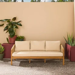 Acacia Wood 3-Seater Outdoor Sofa with Ropes and Fabric cushions
