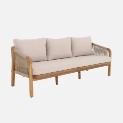 Acacia Wood 3-Seater Outdoor Sofa with Ropes and Fabric cushions