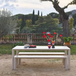 Aluminium garden table + 2 benches