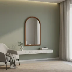 Arched wall mirror pine wood