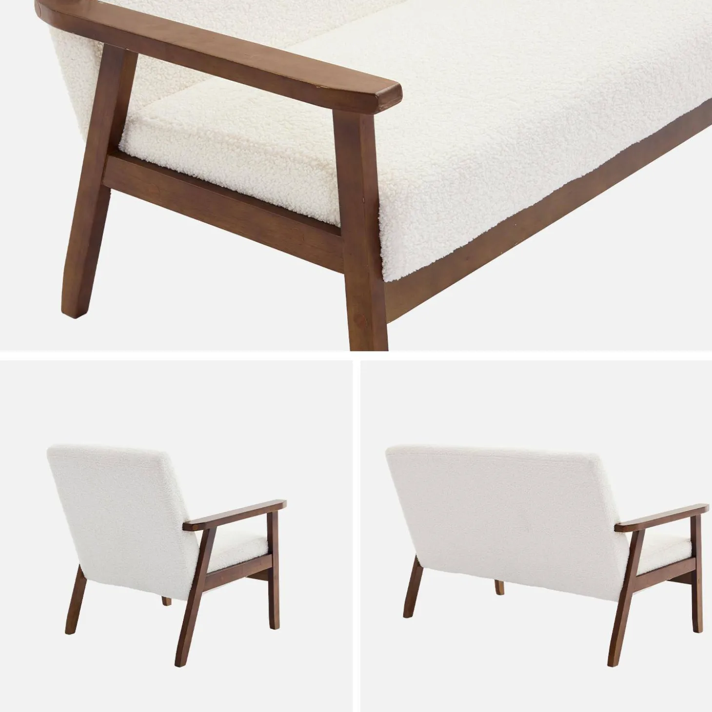 Armchair and 2-seater sofa in hevea wood