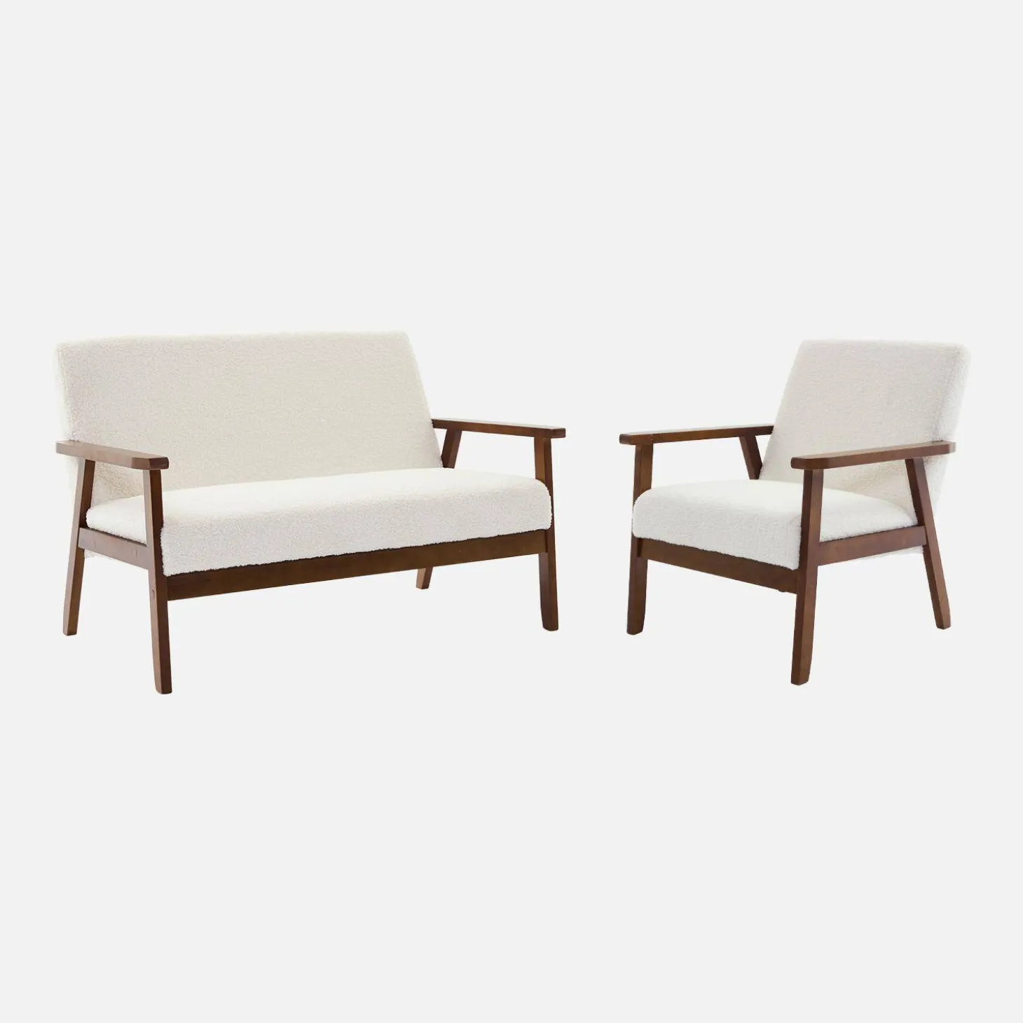 Armchair and 2-seater sofa in hevea wood