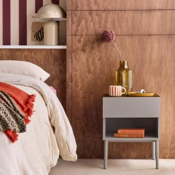 Bedside table metal with wood decor 1 door 1 niche