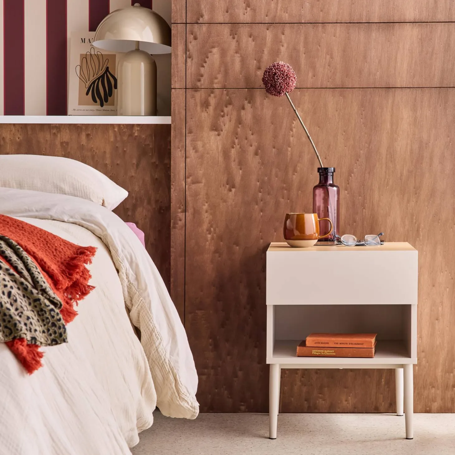 Bedside table metal with wood decor 1 door 1 niche