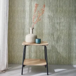 Bedside table with wood effect and a steel frame