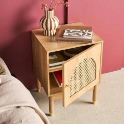 Bedside table wood and canework, 1 door