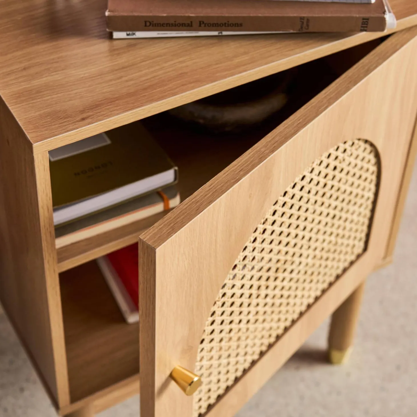 Bedside table wood and canework, 1 door