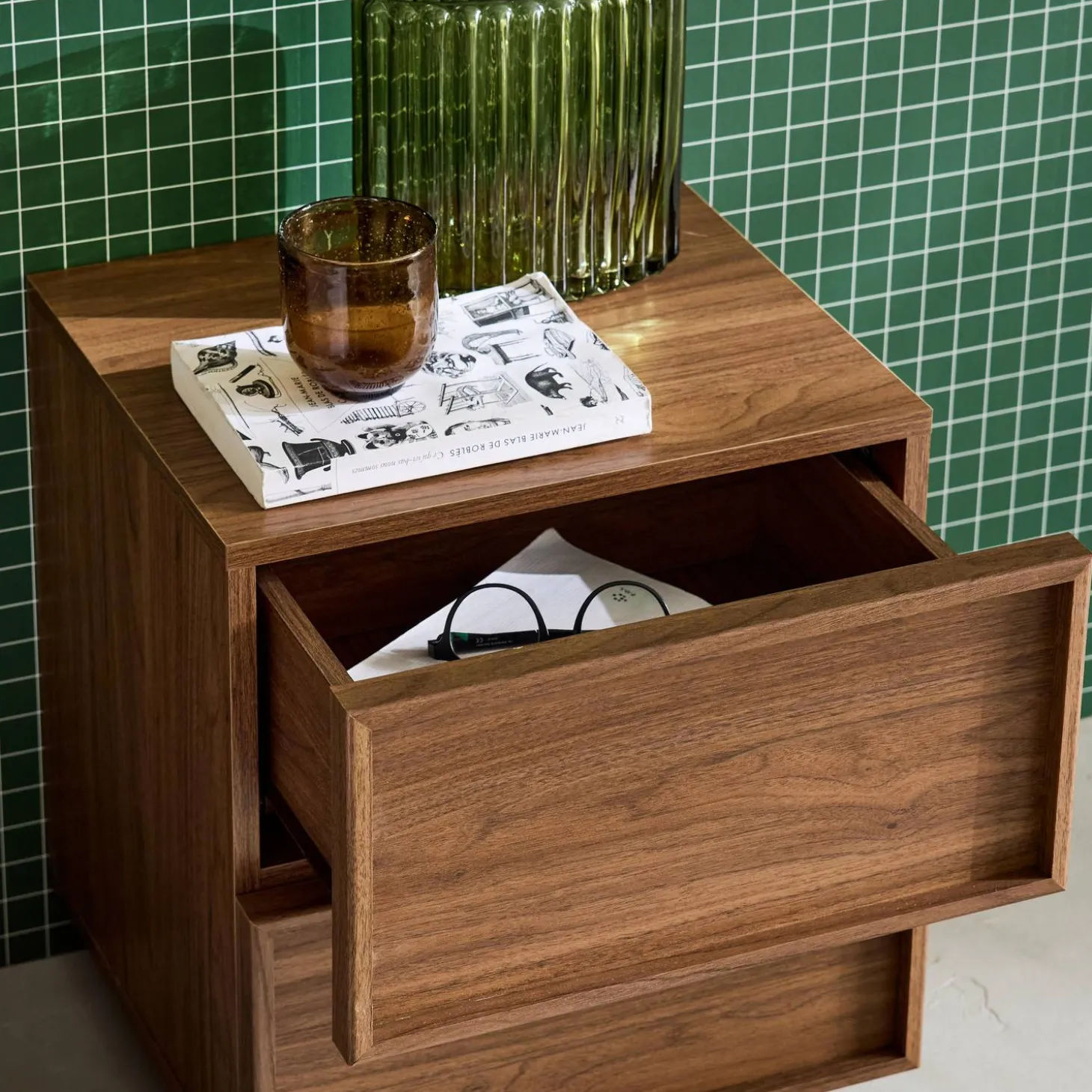 Bedside table wood effect 2 drawers