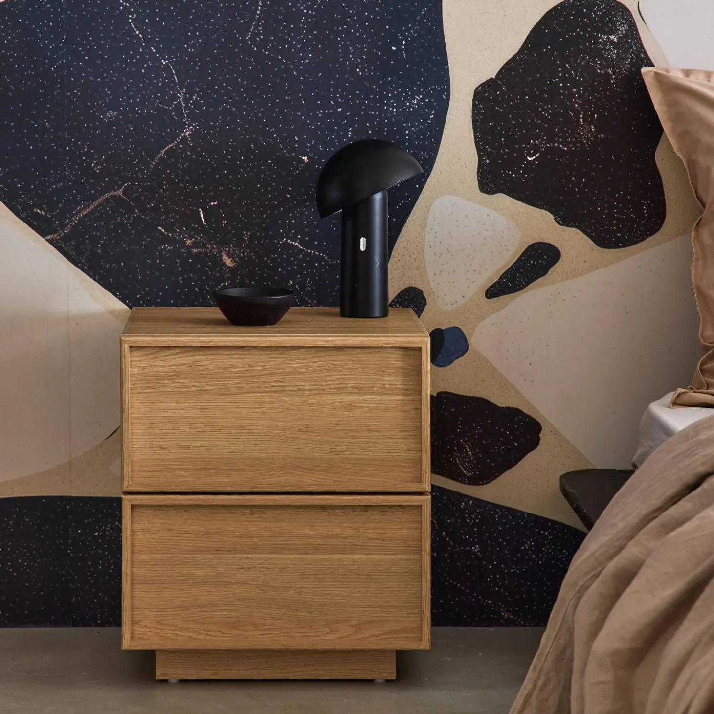 Bedside table wood effect 2 drawers
