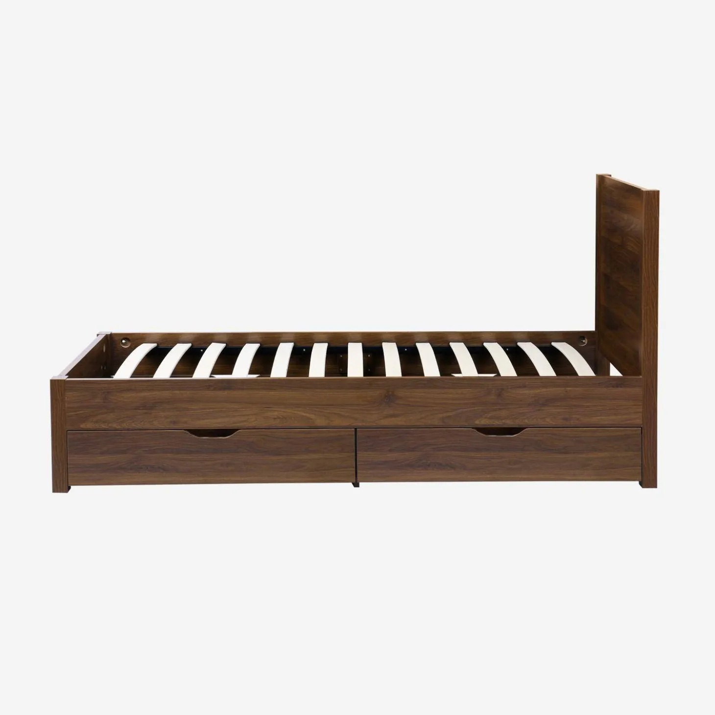 Bed with slatted base and headboard 90 x 190cm + 4 drawers wood decor