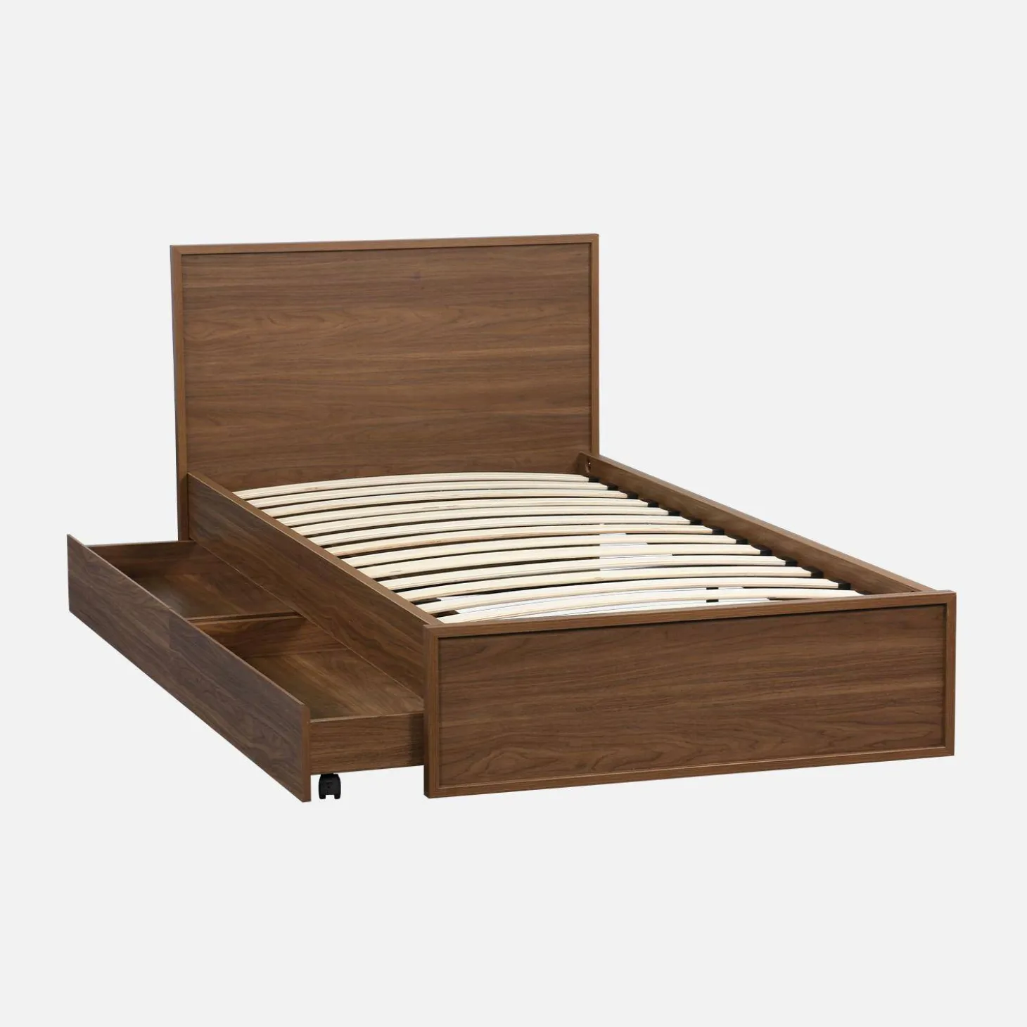 Bed with slatted base and headboard 90 x 190cm + 2 drawers wood decor