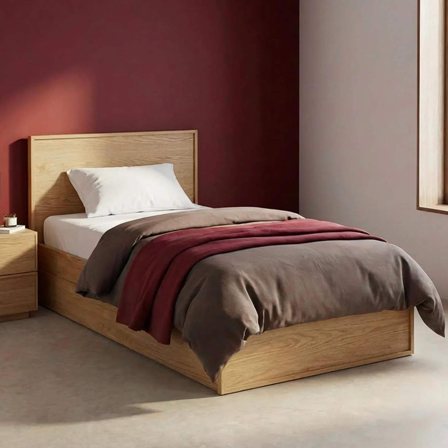 Bed with slatted base and headboard 90 x 190cm + 2 drawers wood decor