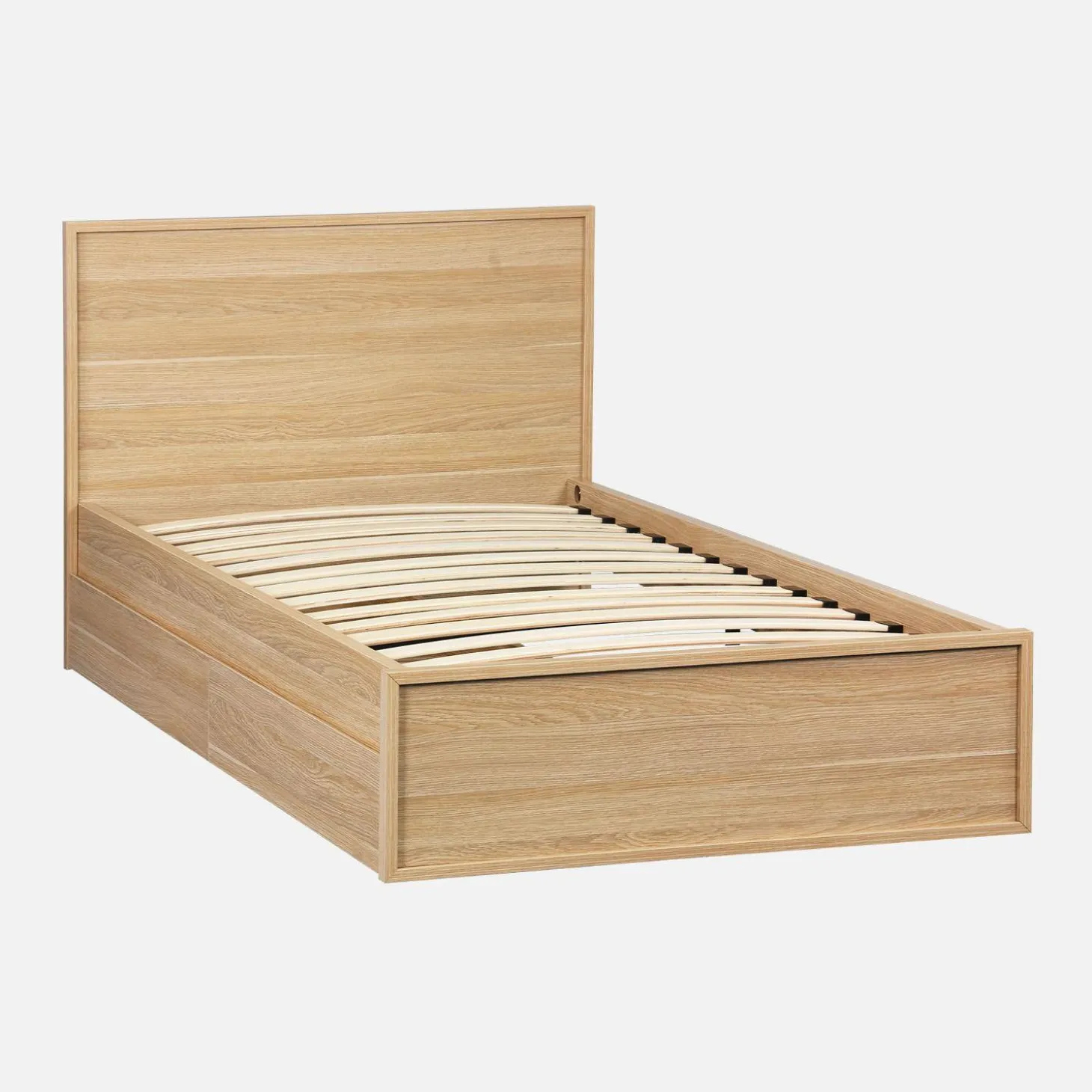 Bed with slatted base and headboard 90 x 190cm + 2 drawers wood decor