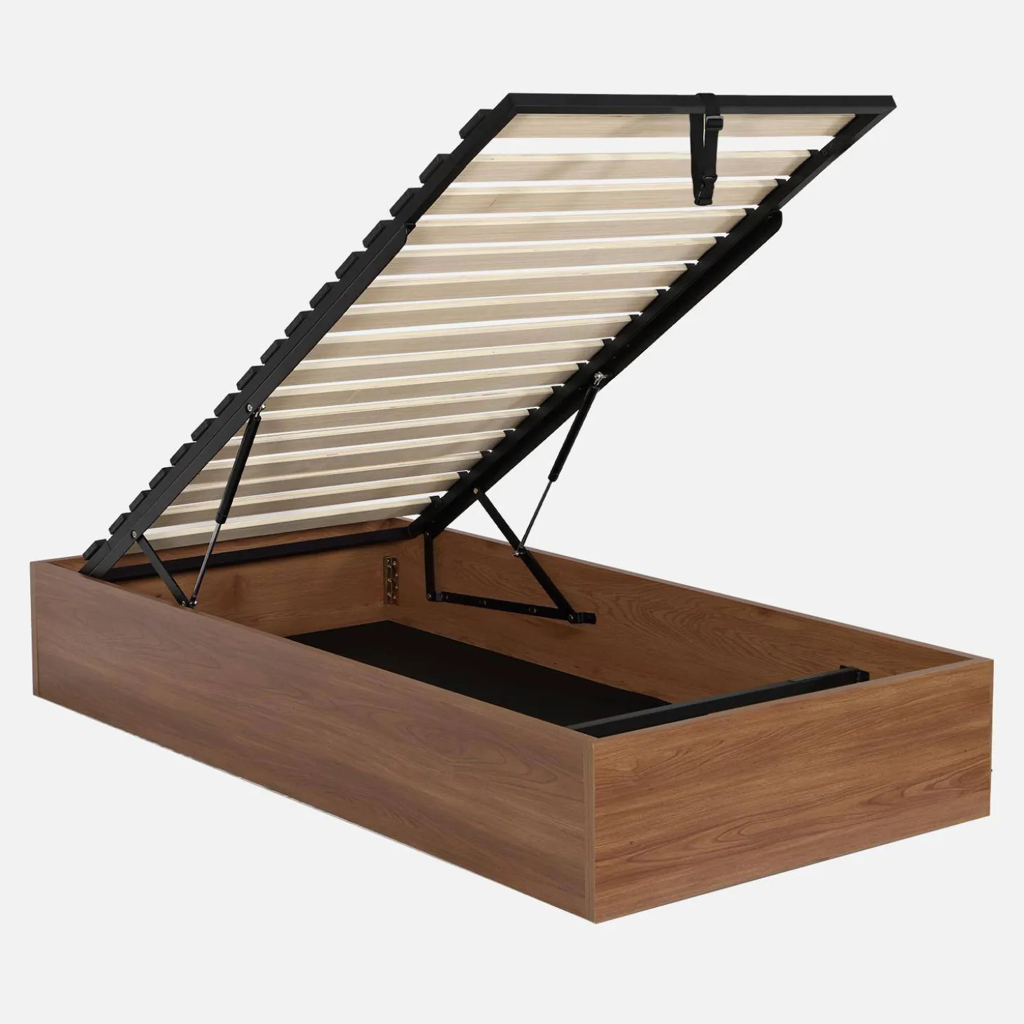Bed with storage slatted base 90x190cm wood decor