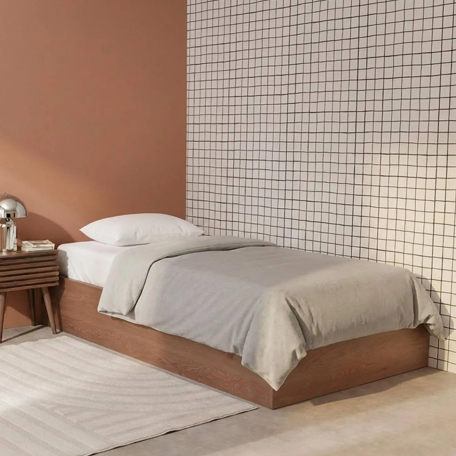 Bed with storage slatted base 90x190cm wood decor