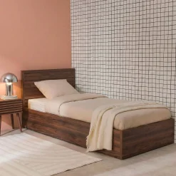 Bed with storage slatted base and headboard 90x190cm wood decor