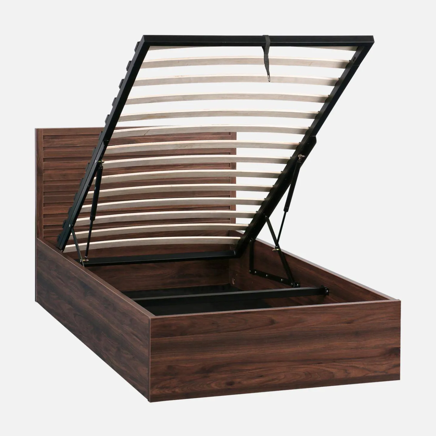 Bed with storage slatted base and headboard 90x190cm wood decor
