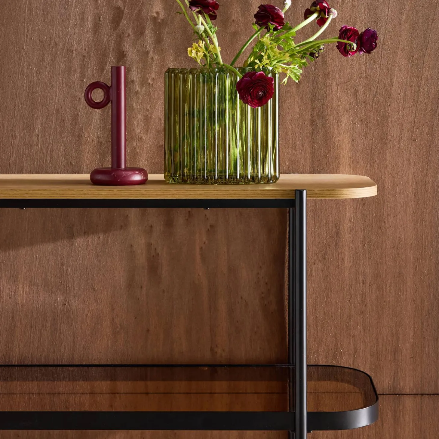 Bookshelf, glass, wood decor and metal, 5 levels