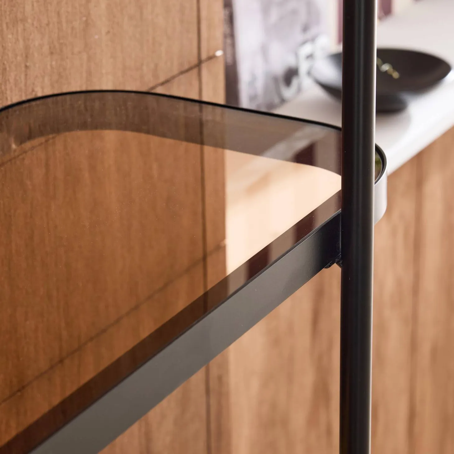 Bookshelf, glass, wood decor and metal, 5 levels