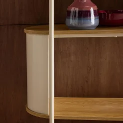 Bookshelf with curved metal and wood decor, 5 levels