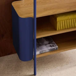 Bookshelf with curved metal and wood decor, 6 levels