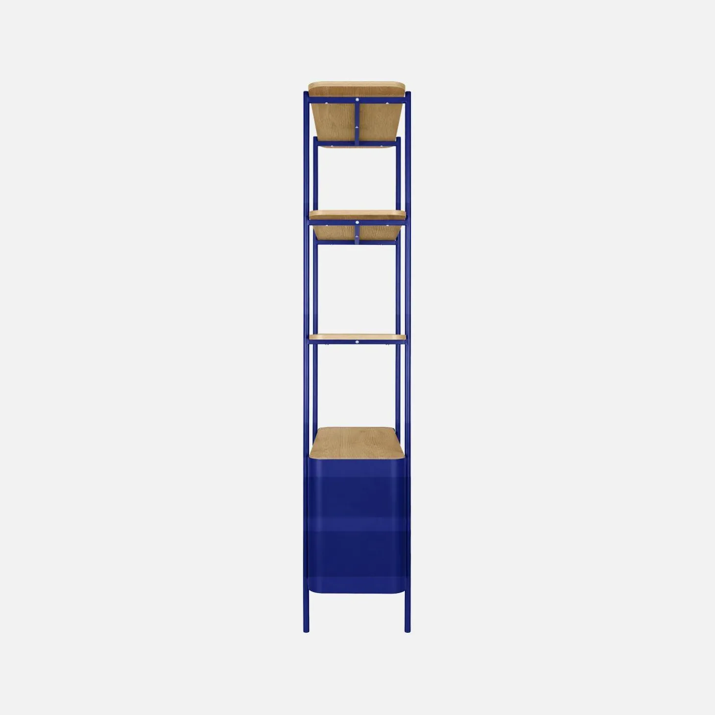 Bookshelf with curved metal and wood decor, 6 levels
