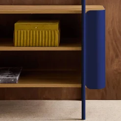 Bookshelf with curved metal and wood decor, 6 levels