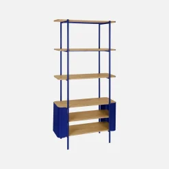 Bookshelf with curved metal and wood decor, 6 levels