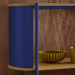 Bookshelf with curved metal and wood decor, 5 levels