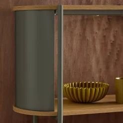 Bookshelf with curved metal and wood decor, 5 levels