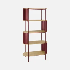 Bookshelf with curved metal and wood decor, 5 levels